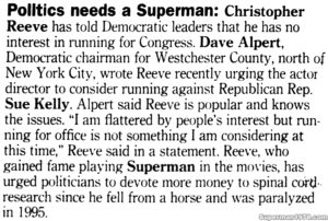 CHRISTOPHER REEVE- May 22, 1998.
Caped Wonder Stuns City!